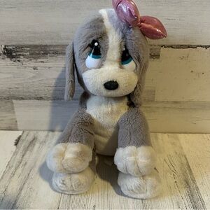 Aurora Sad Sam Honey Gray Stuffed Animal Plush Pink Bow Hound Dog Toy